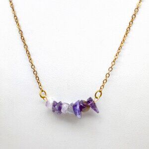 Delicate Vintage Minimalist Chain Necklace, Gold Tone with Amethyst Gemstone Chi